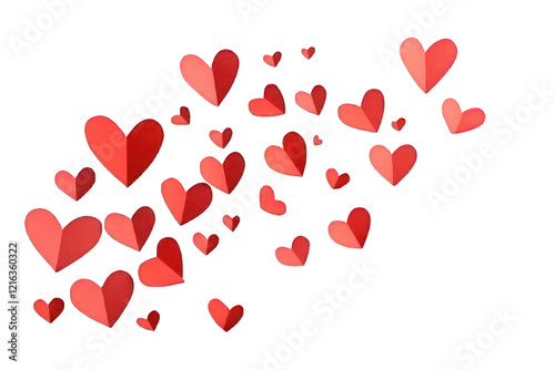 Minimalist Red Hearts Flying in the Air, Love and Passion Symbol. Isolated, on Transparent Background
