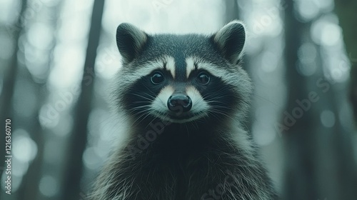 A Curious Raccoon in the Forest: A Close-Up Portrait photo