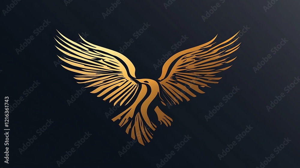 Obraz premium Golden eagle with luminous metallic wings against a black background