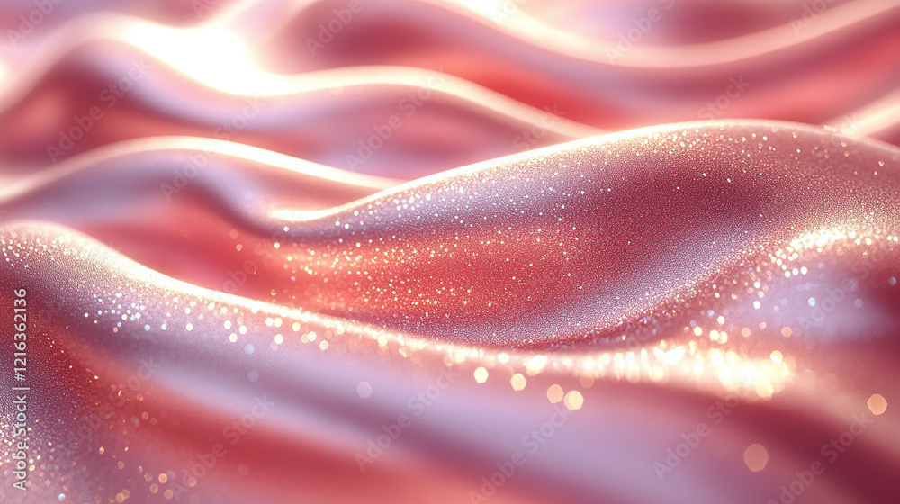 A close-up of shimmering glitter on a wavy fabric texture under soft lighting A close-up of shimmering glitter on a wavy fabric texture under soft lighting