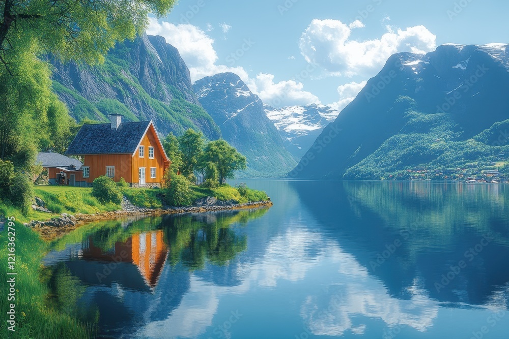 Fototapeta premium Picturesque View of Norway's Fjords and Towering Cliffs