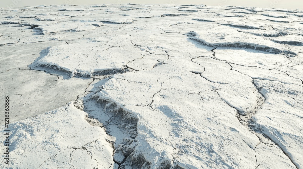 Fototapeta premium Cracked ice landscape under bright sky showcases unique natural patterns and textures during daylight hours