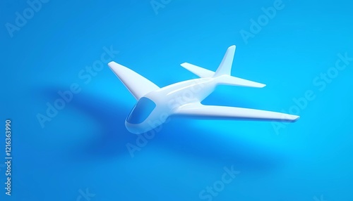 Wallpaper Mural A white airplane flying against a blue background, in an isometric design style, with a simple, minimalistic, 3D rendering, in a cartoon, cute, smooth, and shiny style.  Torontodigital.ca