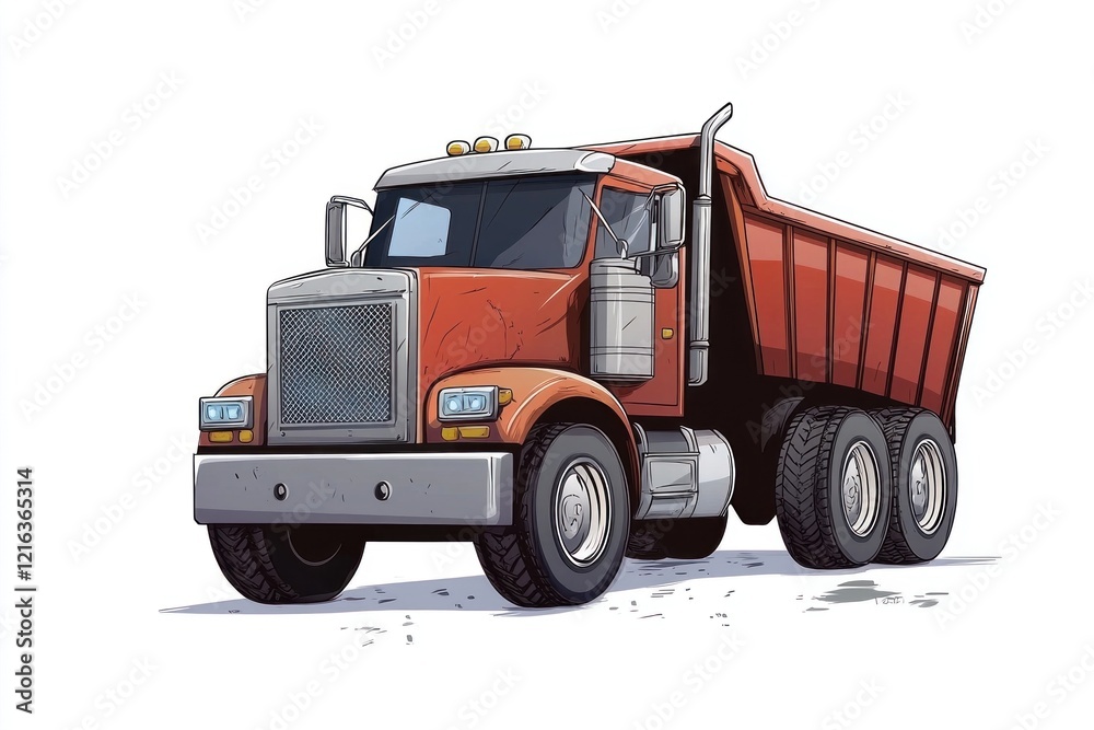Fototapeta premium Dump Truck isolated on white background. Dump Truck icon. Heavy Machinery isolated on white. Construction Vehicle. Dump Truck Design Element. Dump Truck Isolated for Designers. Dump Truck isolated.