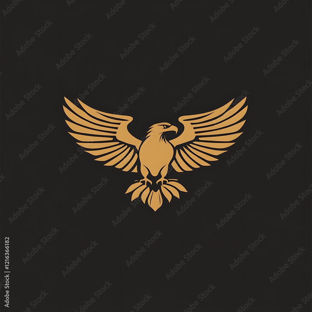 Obraz premium Stylized depiction of golden eagle with radiant wings on black
