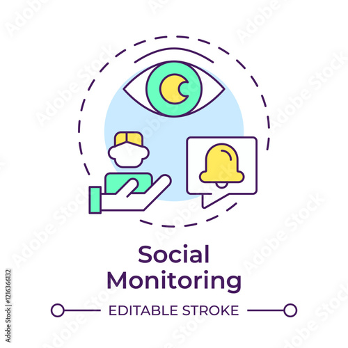 Social monitoring multi color concept icon. Tracking system, notification. Marketing research. Round shape line illustration. Abstract idea. Graphic design. Easy to use in infographic