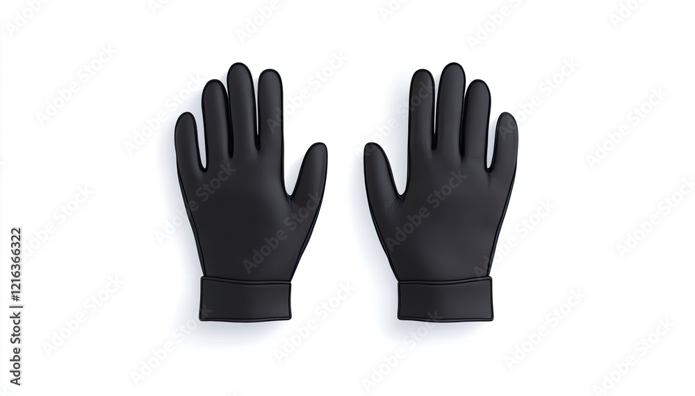 A pair of black rubber gloves displayed symmetrically on a clean white background, ideal for hygiene and protection