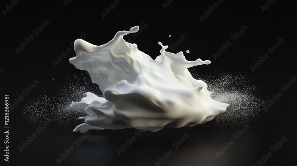 Fluid motion captured with splashes of milk against a dark background highlighting texture and dynamics Fluid motion captured with splashes of milk against a dark background highlighting texture and dynamics