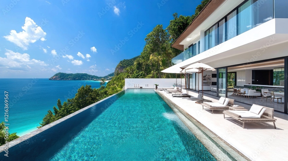 Fototapeta premium Luxury Cliffside Villa with Infinity Pool and Ocean View