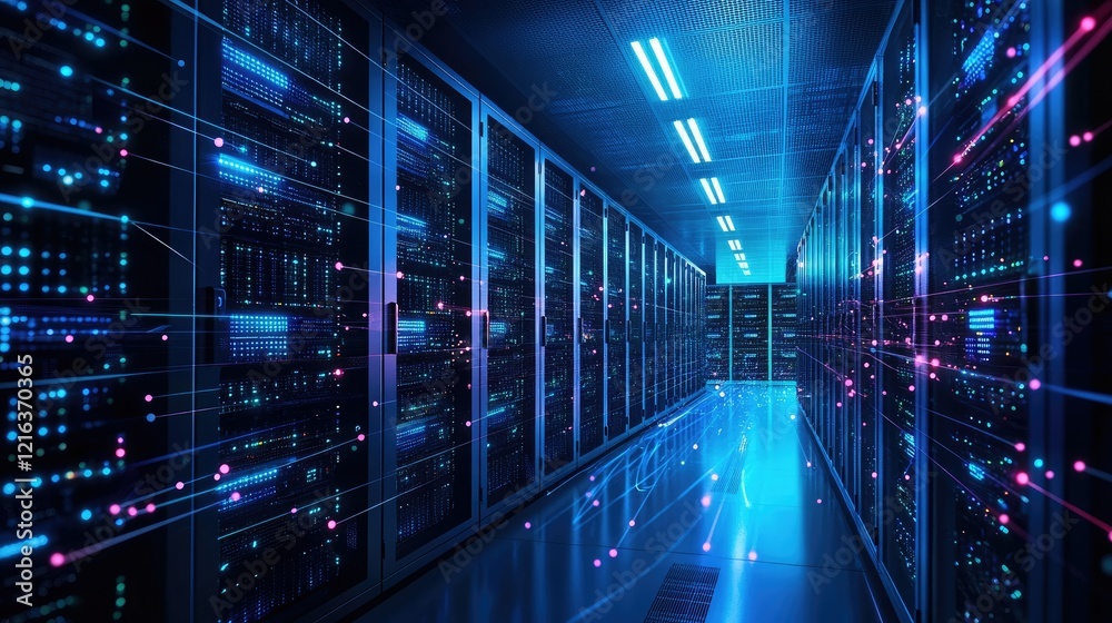 Futuristic Server Room: Digital Data Center Corridor Futuristic Server Room: Digital Data Center Corridor