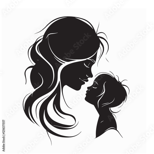 Silhouette of Mother and Daughter Sharing a Loving Gaze Filled with Warmth and Affection