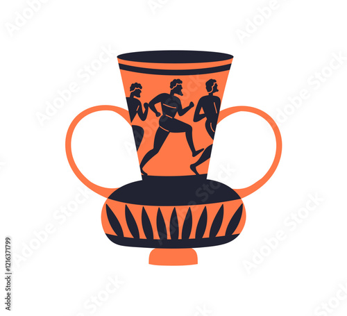 Amphora, classic ancient Greek vase. Antique pottery with black-figure decora...