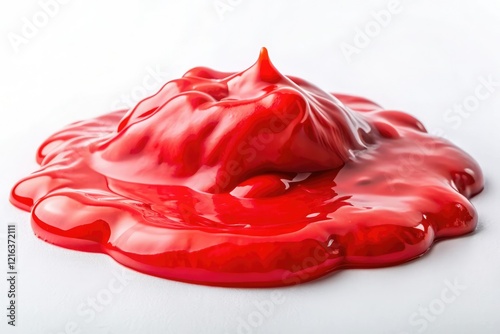 A large red puddle of slime on a white background, huge stain, crimson splash, big mess, floor splatter
