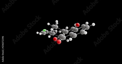 Atovaquone molecule, rotating 3D model of antimicrobial medication, looped video on a black background photo