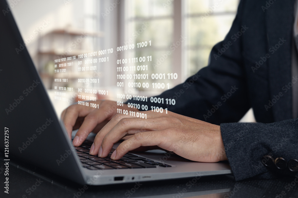 Professional Programmer Working with Data on Modern Laptop Keyboard Professional Programmer Working with Data on Modern Laptop Keyboard