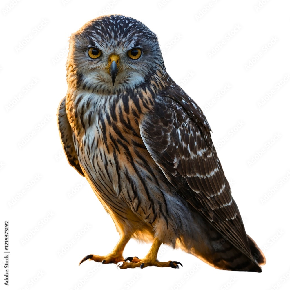 Naklejka premium Peregrine Falcon Isolated on Transparent. Angled view full body shot of extremely perfect looking single Keagle animal isolated on a white transparent background.