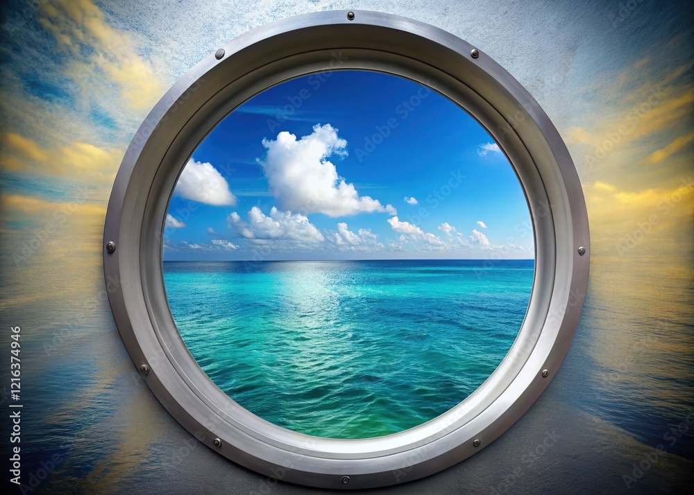 Fototapeta premium Serene Ocean View Circular Window - AI Art