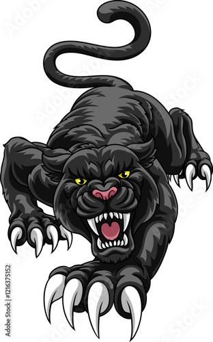 Black panther leopard cat with sharp claw sports team mascot design.