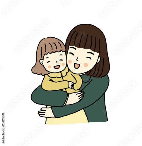 The mother hugging daughter, hand drawn style vector illustration
