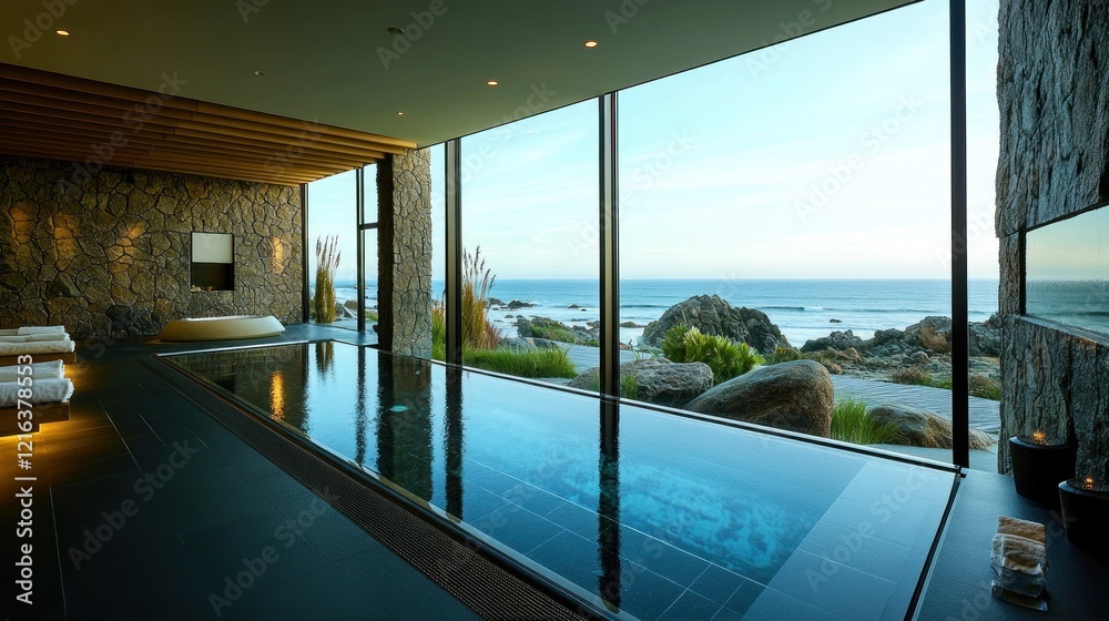 Fototapeta premium Serene Coastal Infinity Pool: Luxury Spa Relaxation