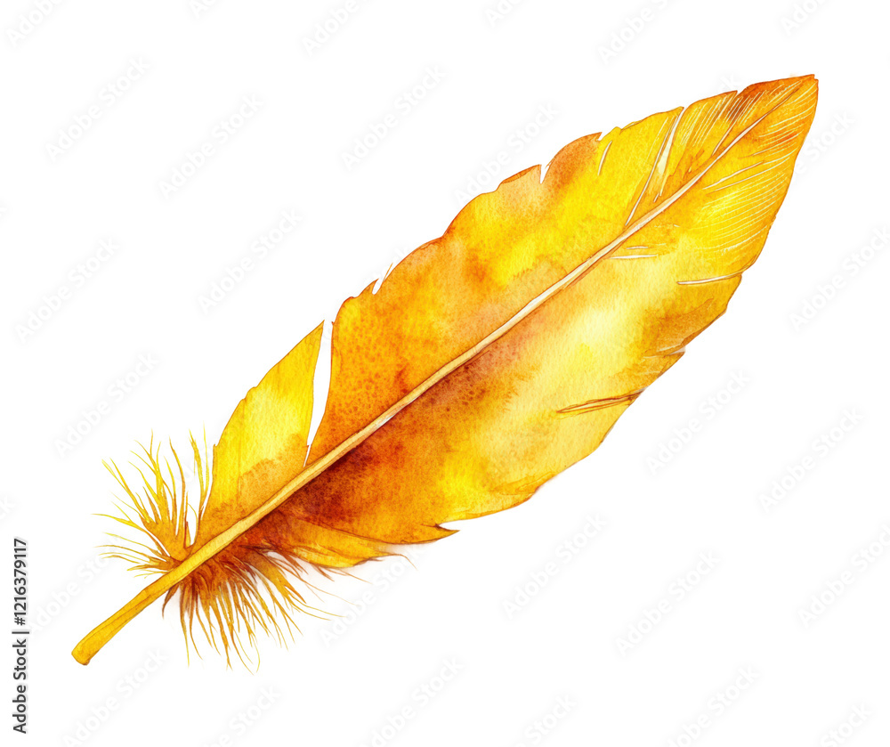 Vibrant golden feather resting gracefully, capturing the essence of nature's artistry and elegance isolated on transparent background Vibrant golden feather resting gracefully, capturing the essence of nature's artistry and elegance isolated on transparent background