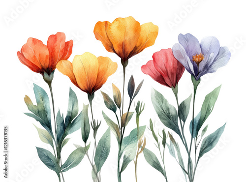 Wallpaper Mural Colorful watercolor flowers blooming with grace in a serene garden setting isolated on transparent background Torontodigital.ca