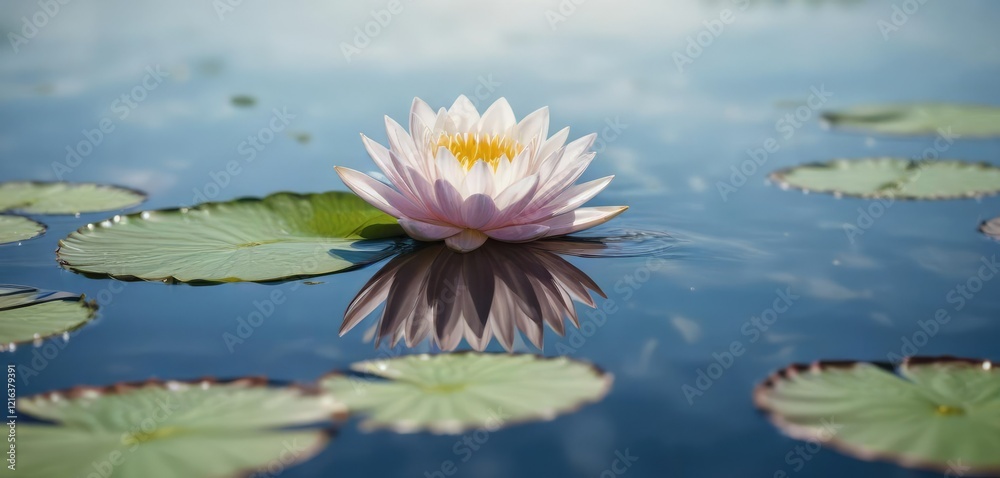 a solitary water lily flower in the sky with soft focus , natural, flower, gentle a solitary water lily flower in the sky with soft focus , natural, flower, gentle