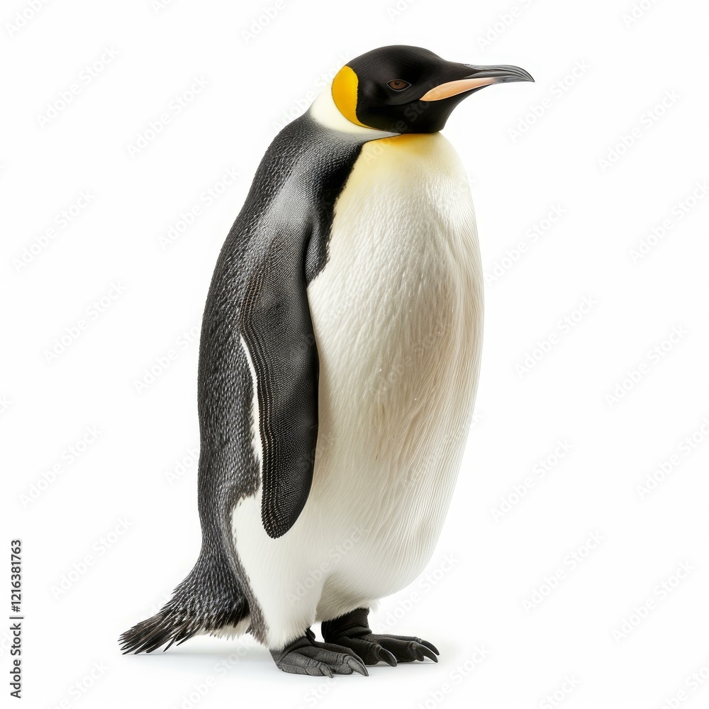 Fototapeta premium King penguin standing on a white background, looking to its right