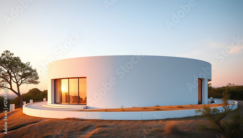 Oil storage tank in the field with a clear sky and industrial warehouse surroundings photo