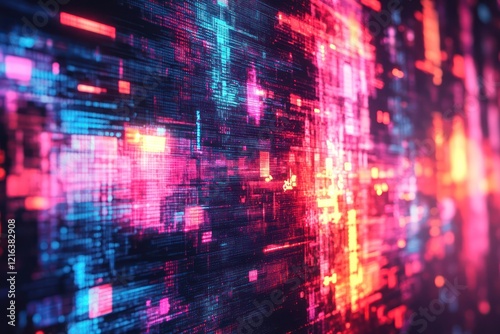 Wallpaper Mural Distorted retro gaming error screen with pixelated symbols and flickering colors, blending into a glitchy display Torontodigital.ca