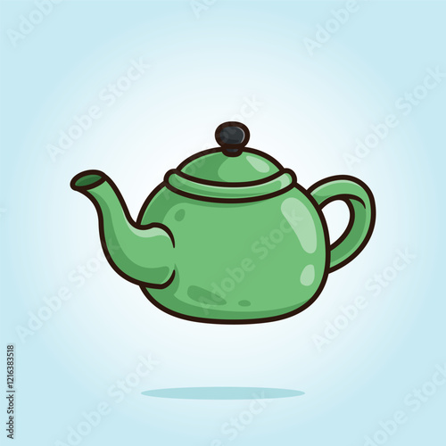 green ceramic teapot. kitchen set vector icon cartoon illustration clip art