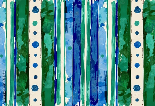 Striped Pattern: Mediterranean Style, Emerald Green, Italian Blue & White, Watercolor Texture, Hand-Painted Ceramic Look, Elegant and Cultural Rich, Amalfi Coast Feel.

