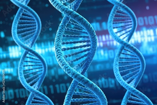 A 3D rendering of DNA strands, showcasing the double helix structure crucial for genetic information.
