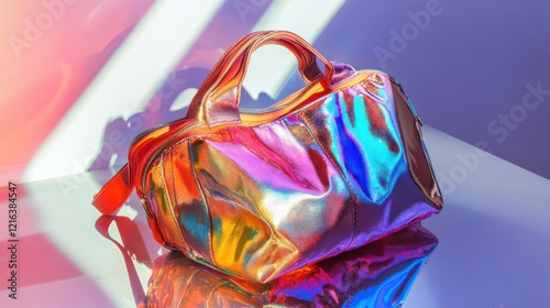 a shiny purse sitting on top of a table