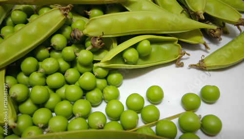 Fresh green peas in a pod closeup photo