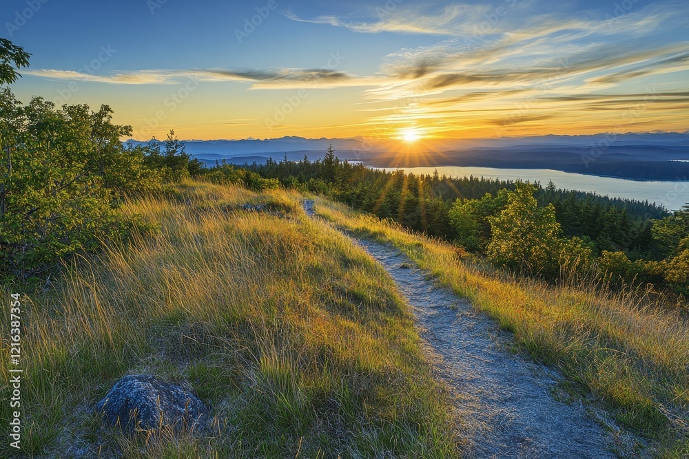 Sunset Hike Trail Mountain Lake View Sunset Hike Trail Mountain Lake View