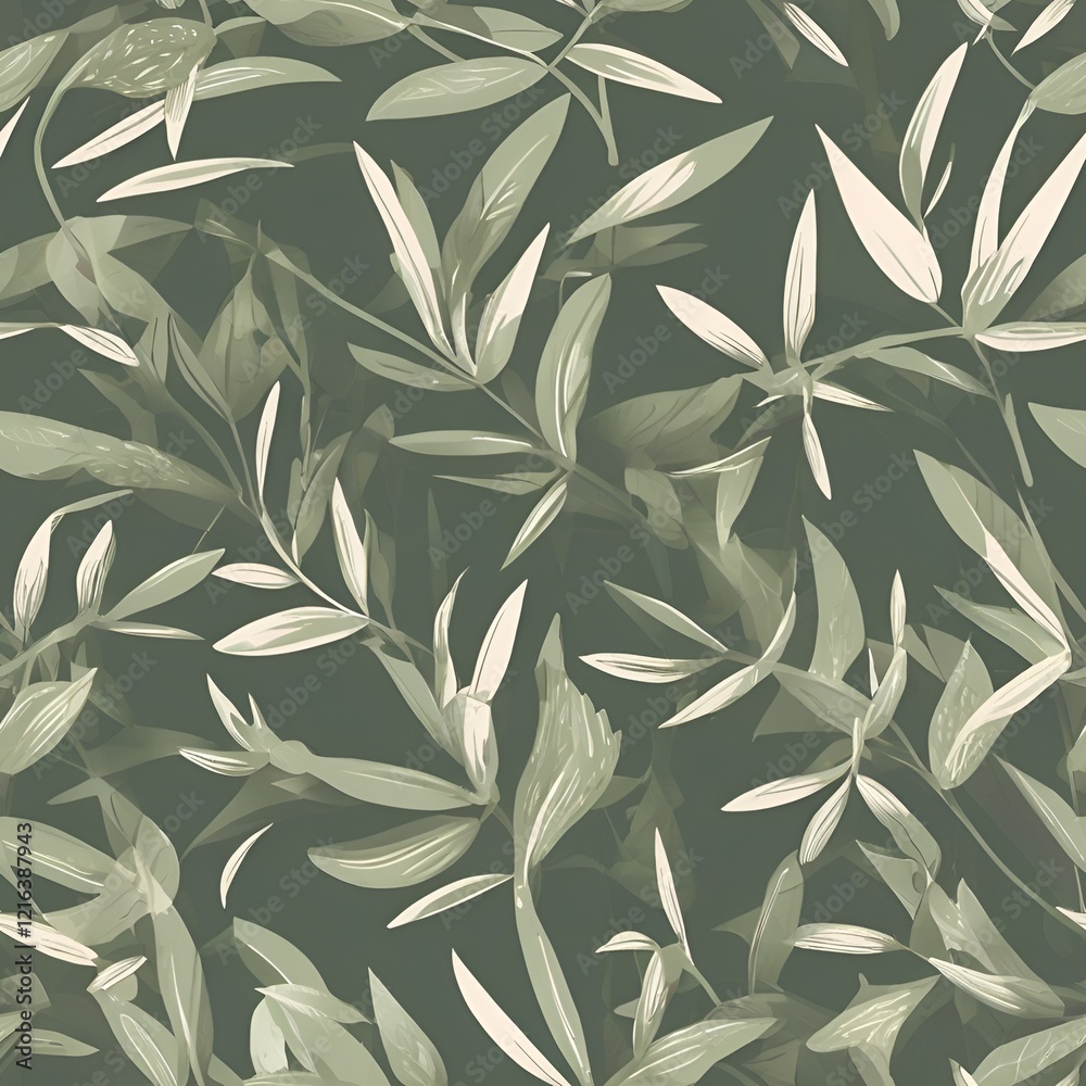 Fototapeta premium Bamboo leaf seamless pattern in green and neutral tones
