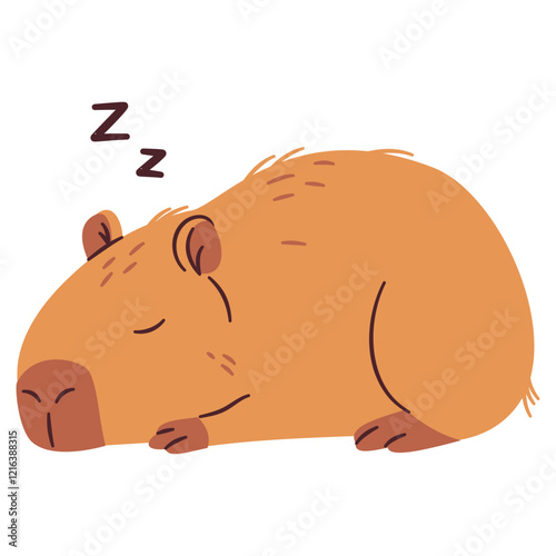 Flat vector illustration in a simple children's style. Cute capybara sleeping on white background . Vector illustration