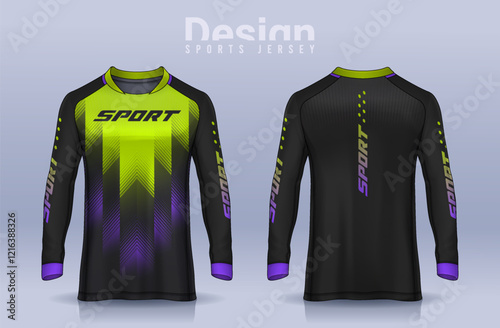 t-shirt sport design template, Long sleeve soccer jersey mockup for football club. uniform front and back view,Motocross jersey.