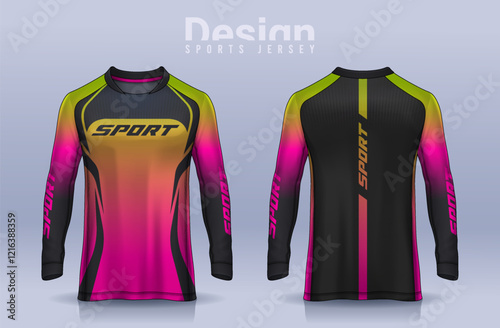 t-shirt sport design template, Long sleeve soccer jersey mockup for football club. uniform front and back view,Motocross jersey.