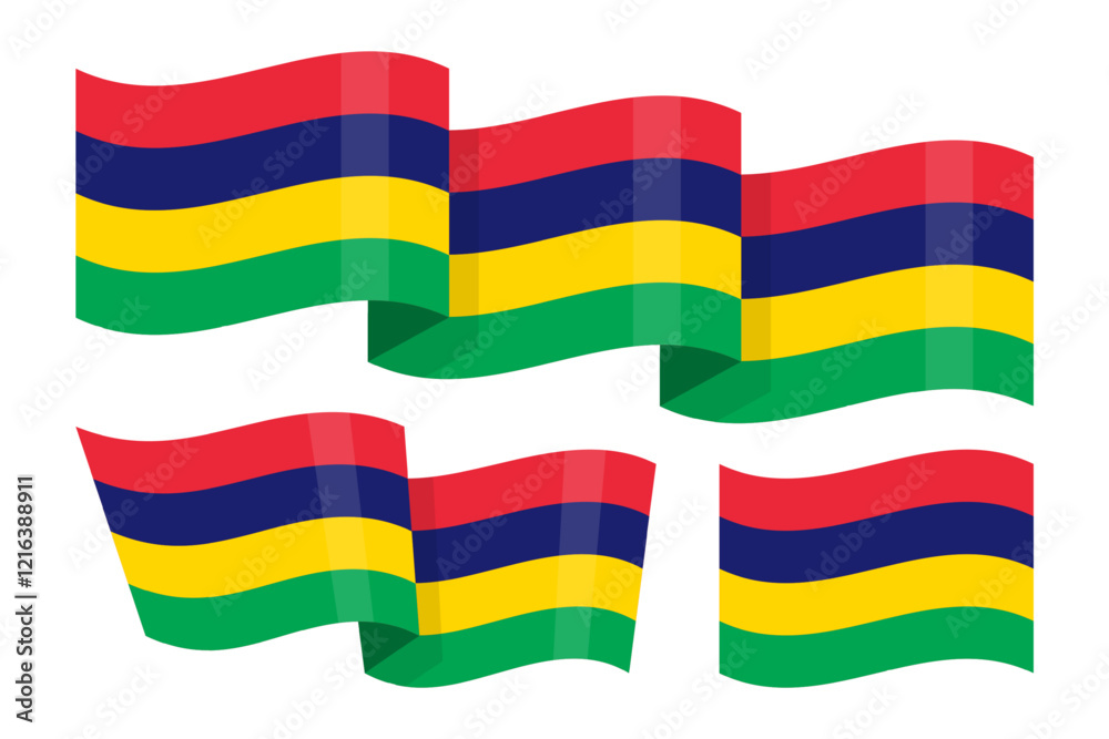 Obraz premium Vector illustration of wavy Mauritius flag on transparent background