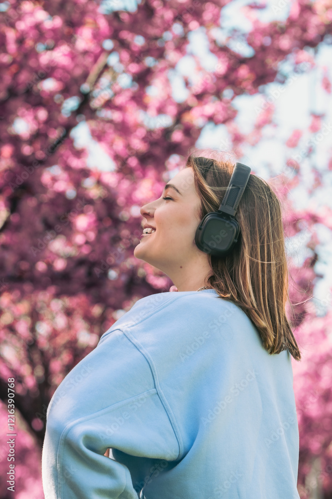 stylish woman meloman listening music