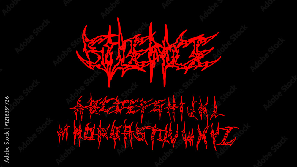 Death metal font in red with sharp and chaotic lettering 