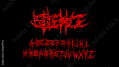 Death metal font in red with sharp and chaotic lettering 