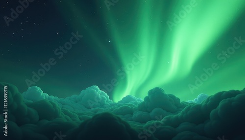 Breathtaking Digital Artwork: Aurora Borealis Against Stars and Clouds in Vibrant Night Sky photo