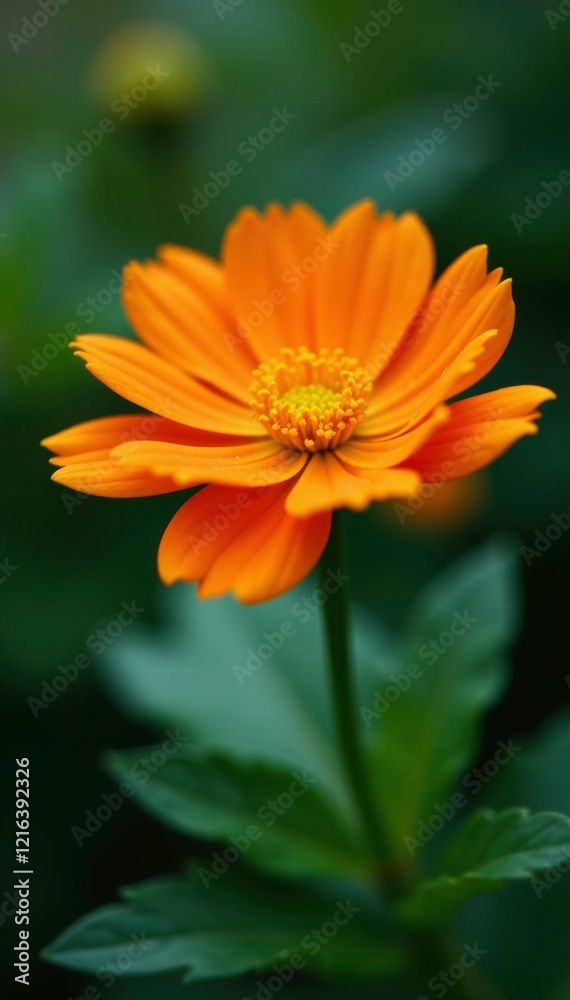 an orange flower releasing its last drop of dew, nectar, foliage an orange flower releasing its last drop of dew, nectar, foliage