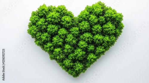 Heart made of green plants. The heart is surrounded by green plants and is on a white background