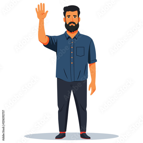 Man Raising Hand to Stop in Clear and Bold Illustration