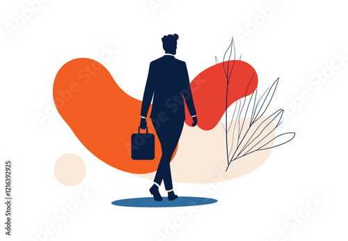 Man Walking with Briefcase and Backpack in Flat Illustration