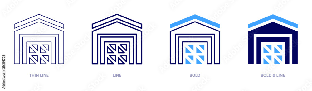Warehouse icon in 4 different styles. Thin Line, Line, Bold, and Bold Line. Duotone style. Editable stroke Warehouse icon in 4 different styles. Thin Line, Line, Bold, and Bold Line. Duotone style. Editable stroke